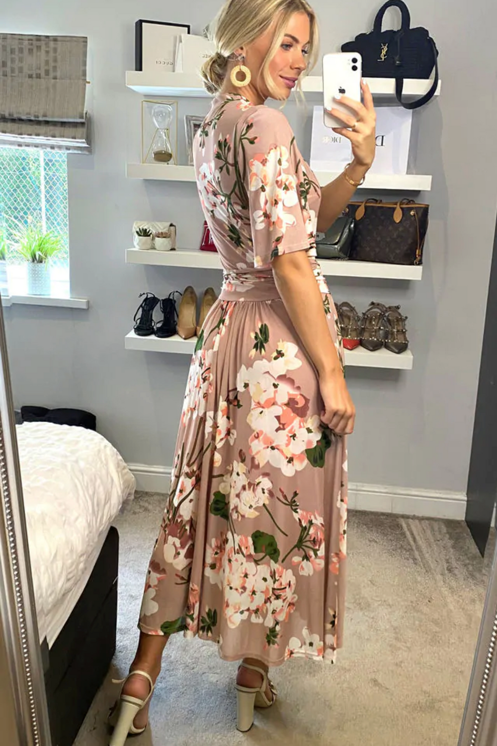Tina Floral Midi Dress Apricot