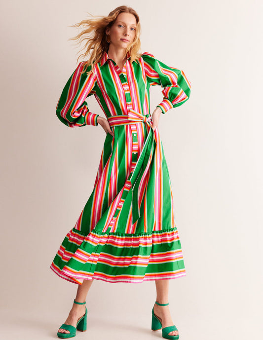 Green Stripe Shirt Dress