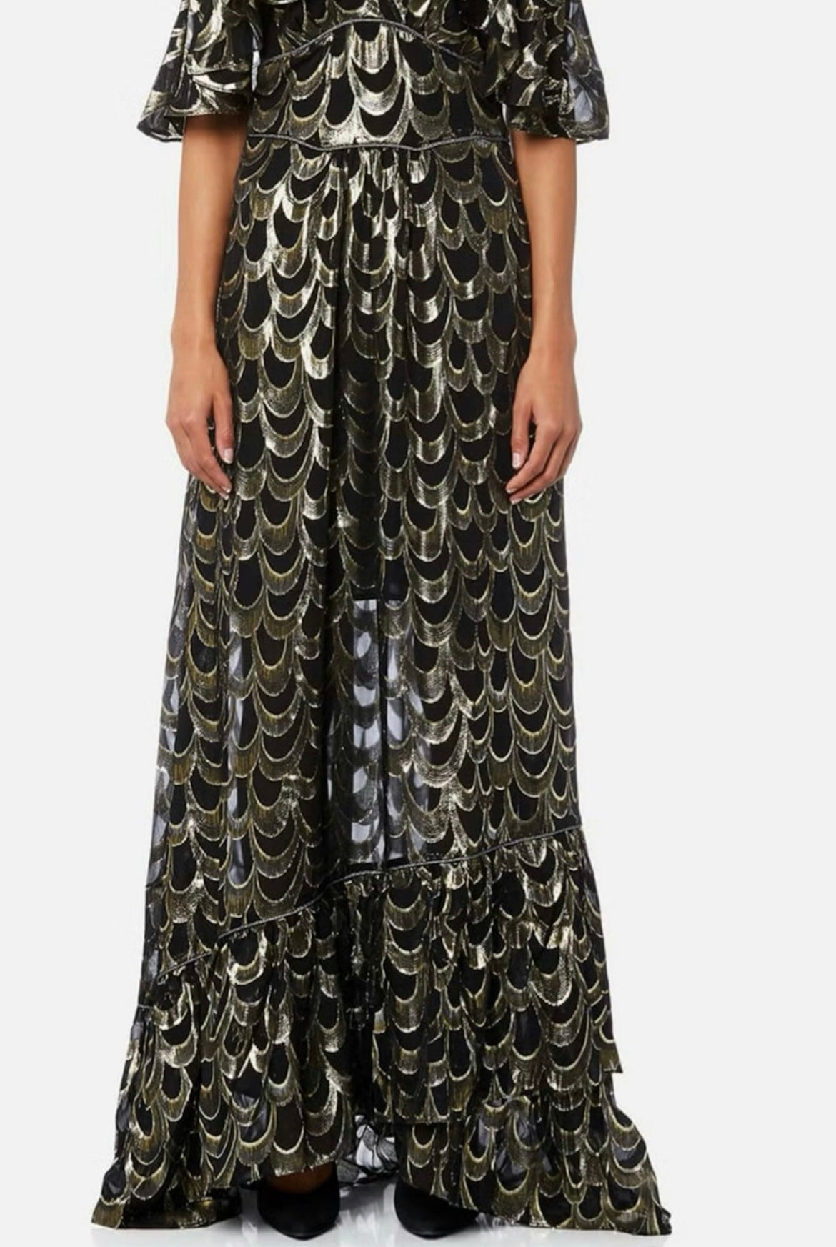 Ruffled Metallic Gown