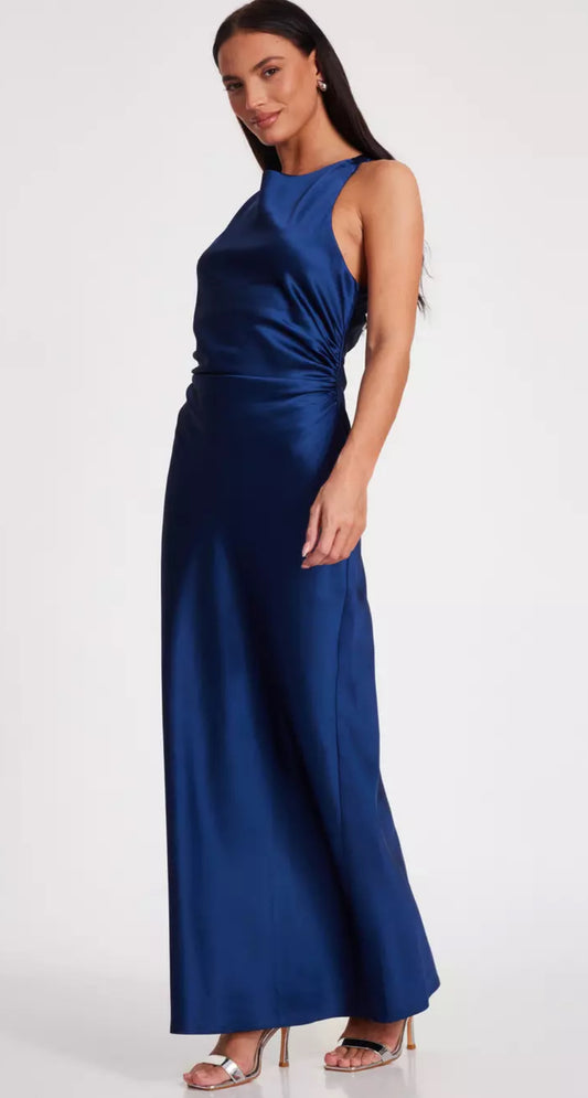 Navy Ruched Midaxi Dress