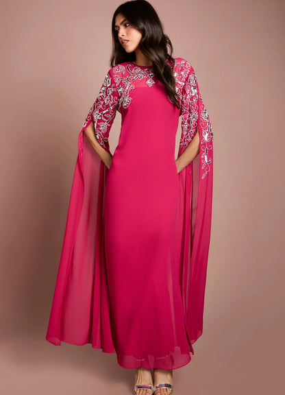 Embellished Cape Maxi Dress