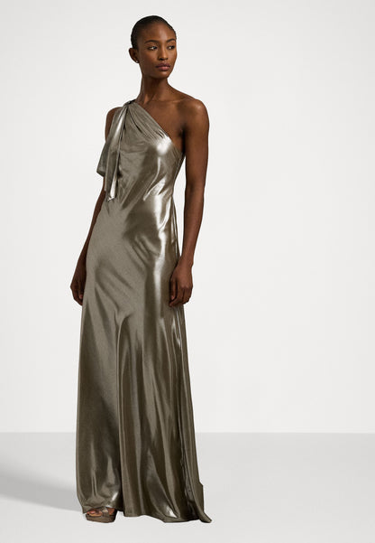 Metallic Chiffon One-Shoulder Gown