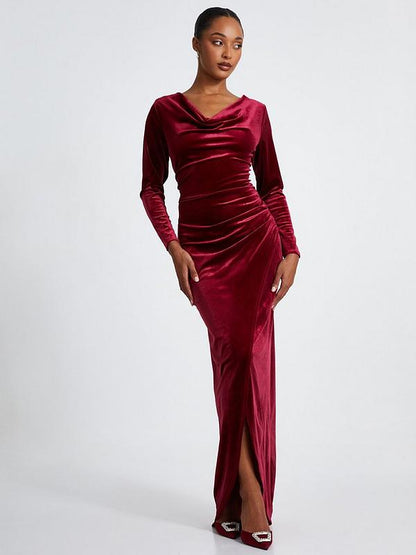 Velvet Cowl Neck Dress