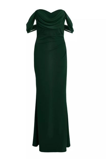 Petite Green Chiffon Bardot Dress