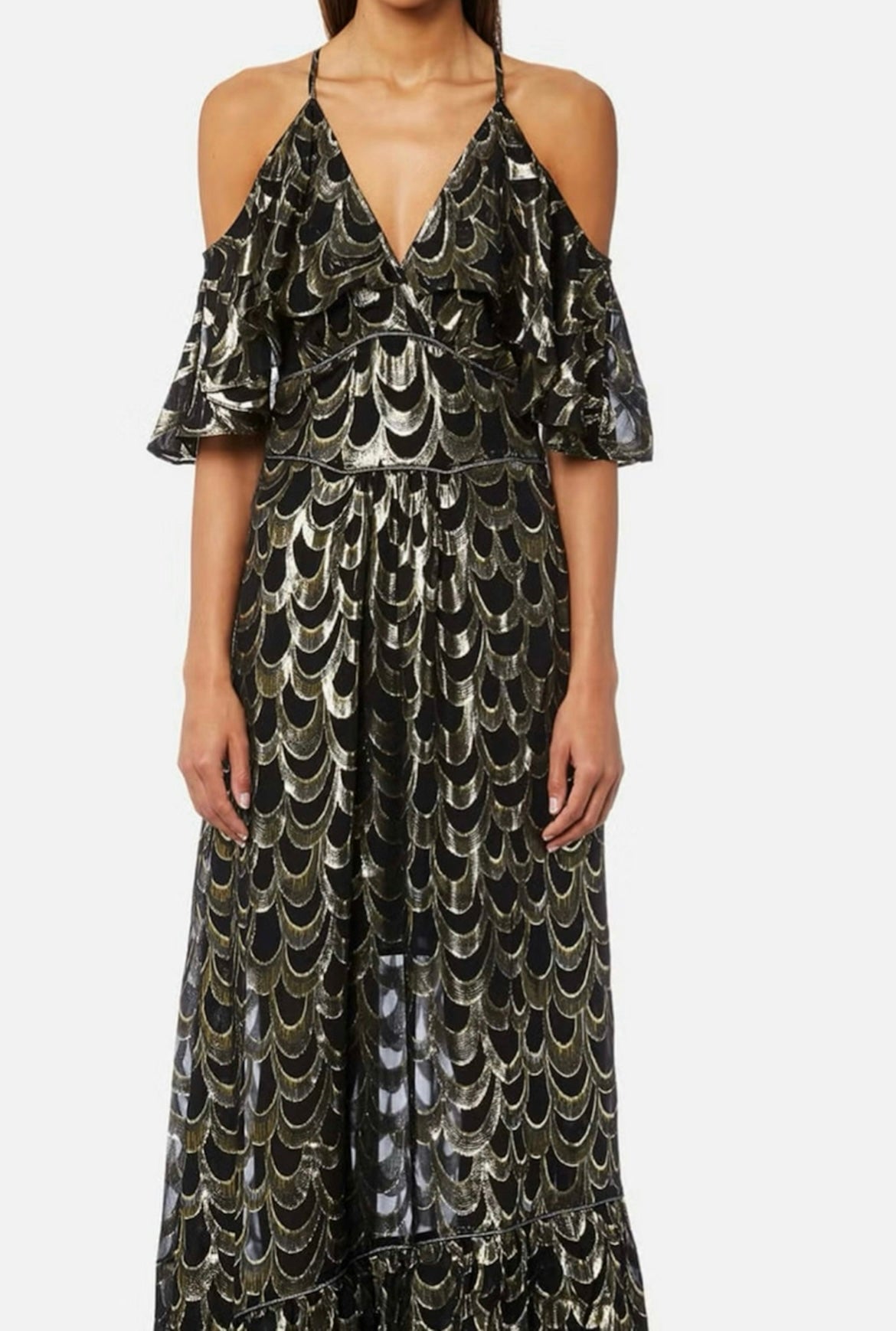 Ruffled Metallic Gown