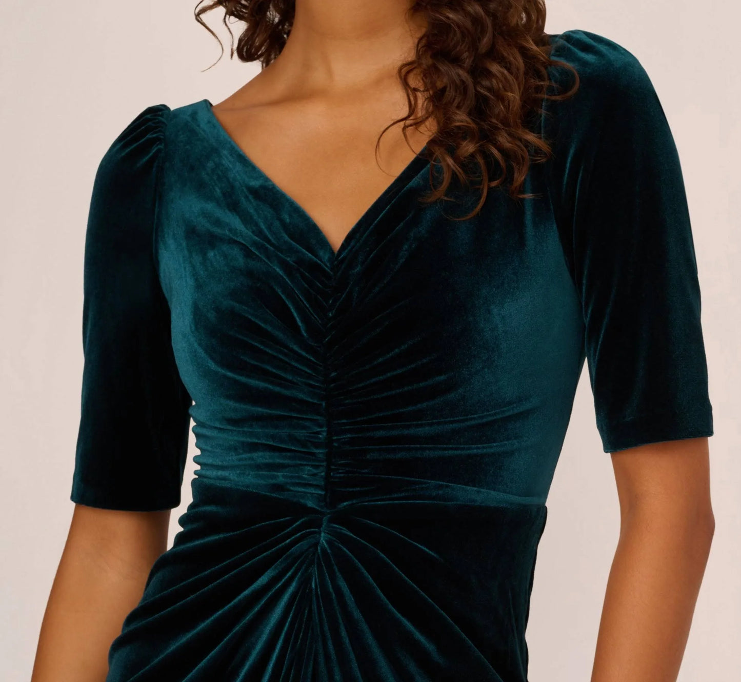 Ruched Velvet Emerald Gown
