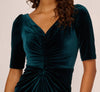 ADRIANNA PAPELL - Ruched Velvet Emerald Gown - Designer Dress hire
