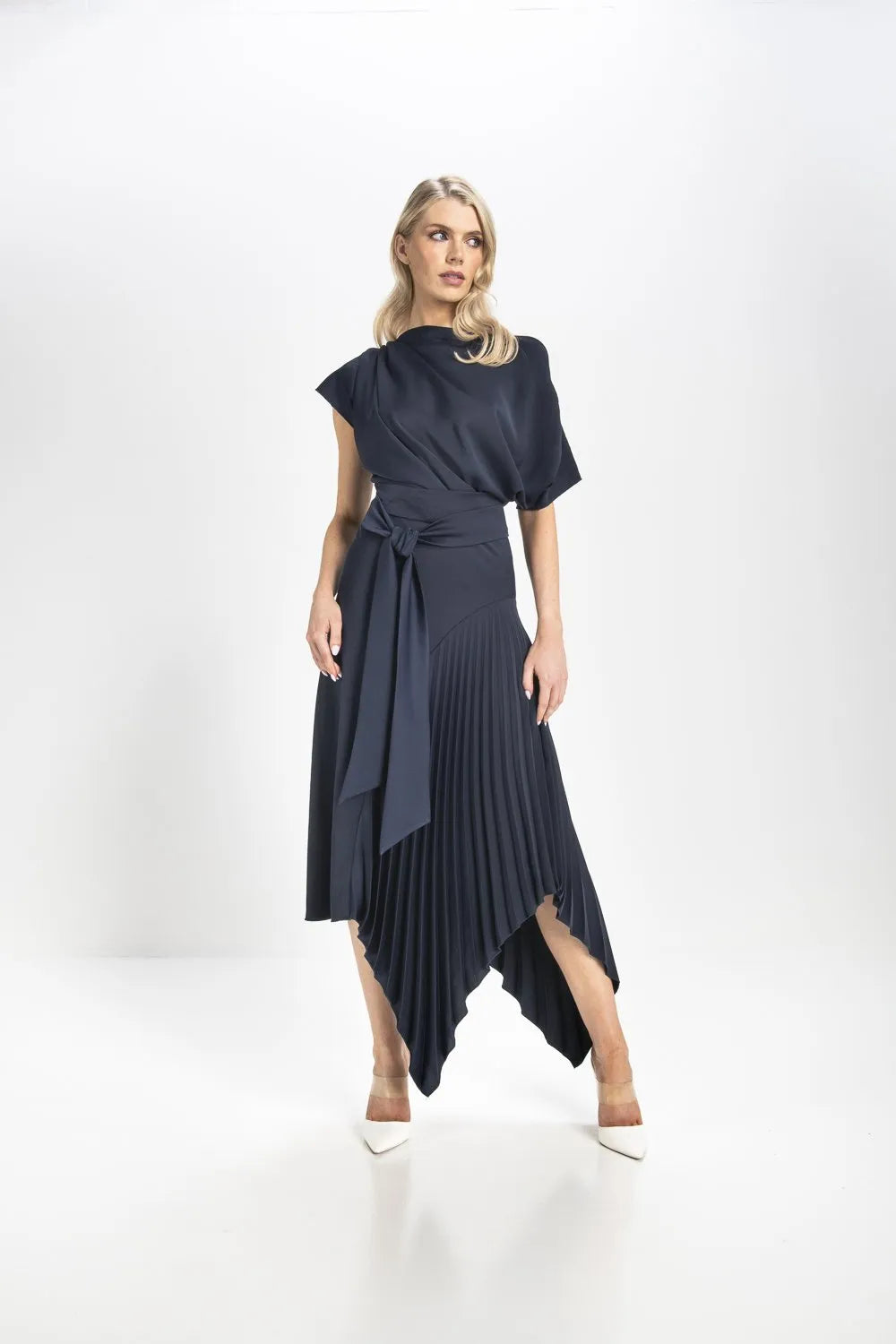 Mila Pleat Dress Navy