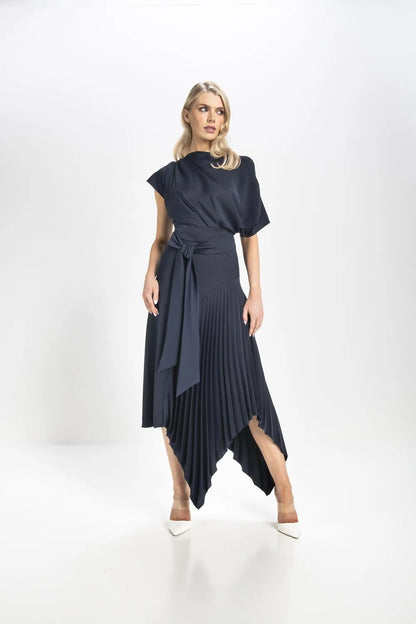 Mila Pleat Dress Navy
