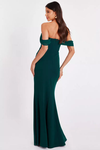 Petite Green Chiffon Bardot Dress