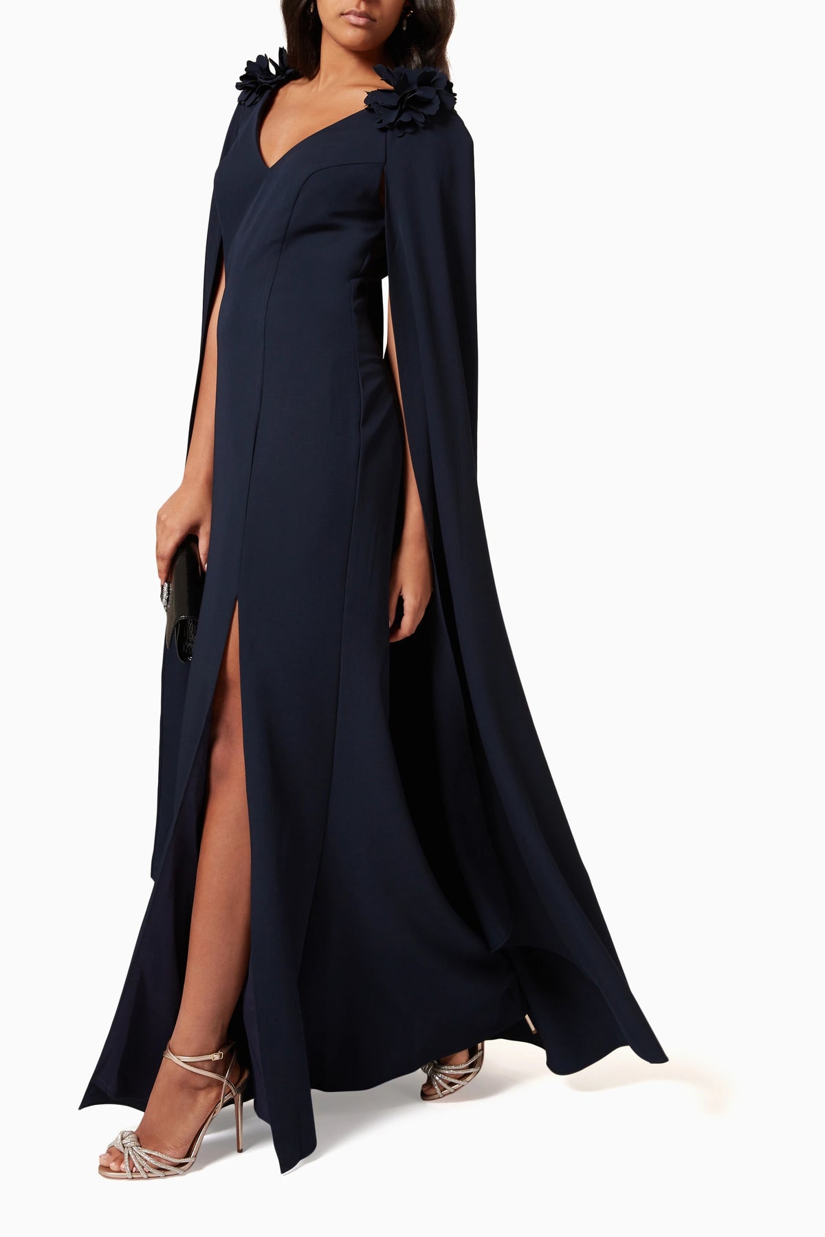 Sleeveless Navy Cape Gown