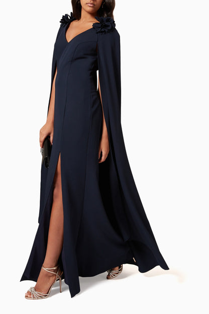 Sleeveless Navy Cape Gown
