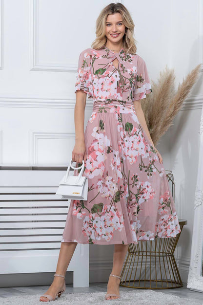 Tina Floral Midi Dress Apricot