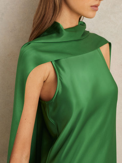 Green Fae Satin Cape Dress