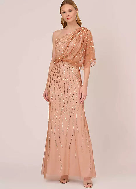 Sequined One Shoulder Gown