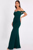 QUIZ - Petite Green Chiffon Bardot Dress - Designer Dress hire
