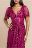Goddiva - Magenta Embroidered Maxi Dress - Designer Dress hire