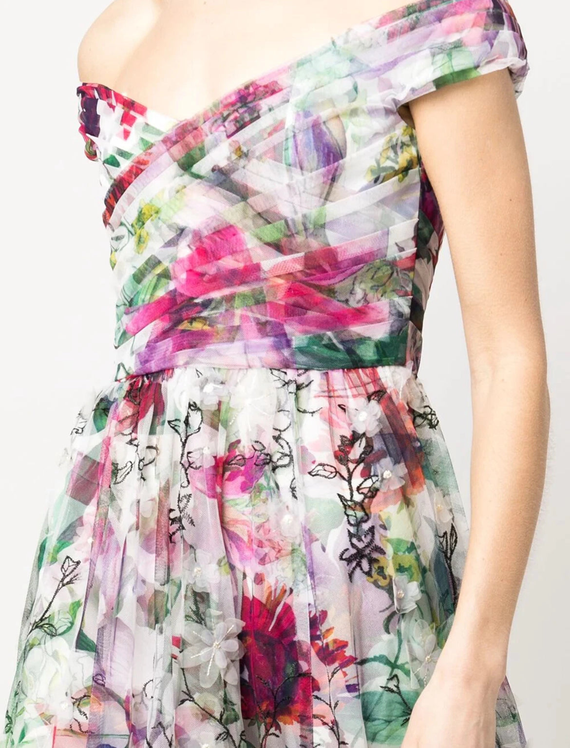 Petite 3D Floral Off Shoulder Gown