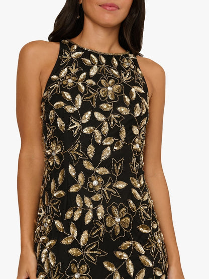 Floral Beaded Godet Dress