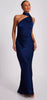 QUIZ - Navy Satin Wrap Neck Dress - Designer Dress hire