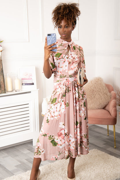 Tina Floral Midi Dress Apricot