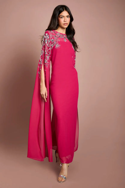 Embellished Cape Maxi Dress