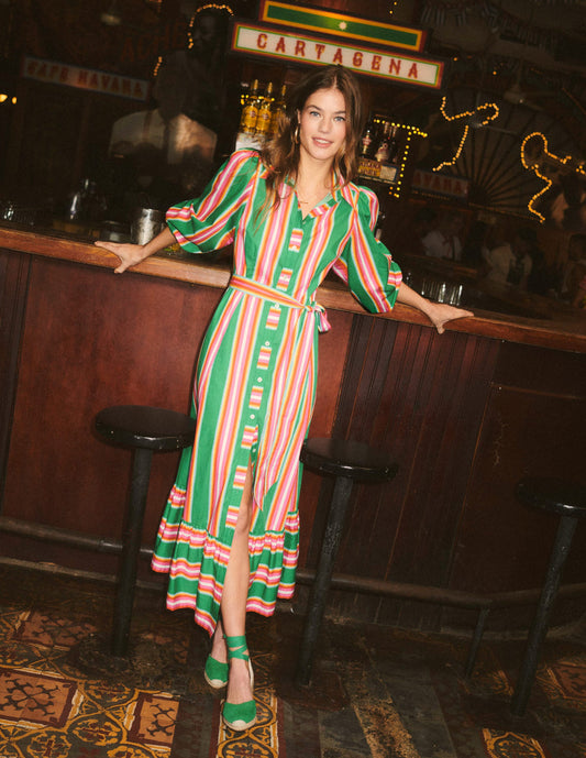 Green Stripe Shirt Dress