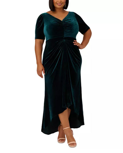 Ruched Velvet Emerald Gown