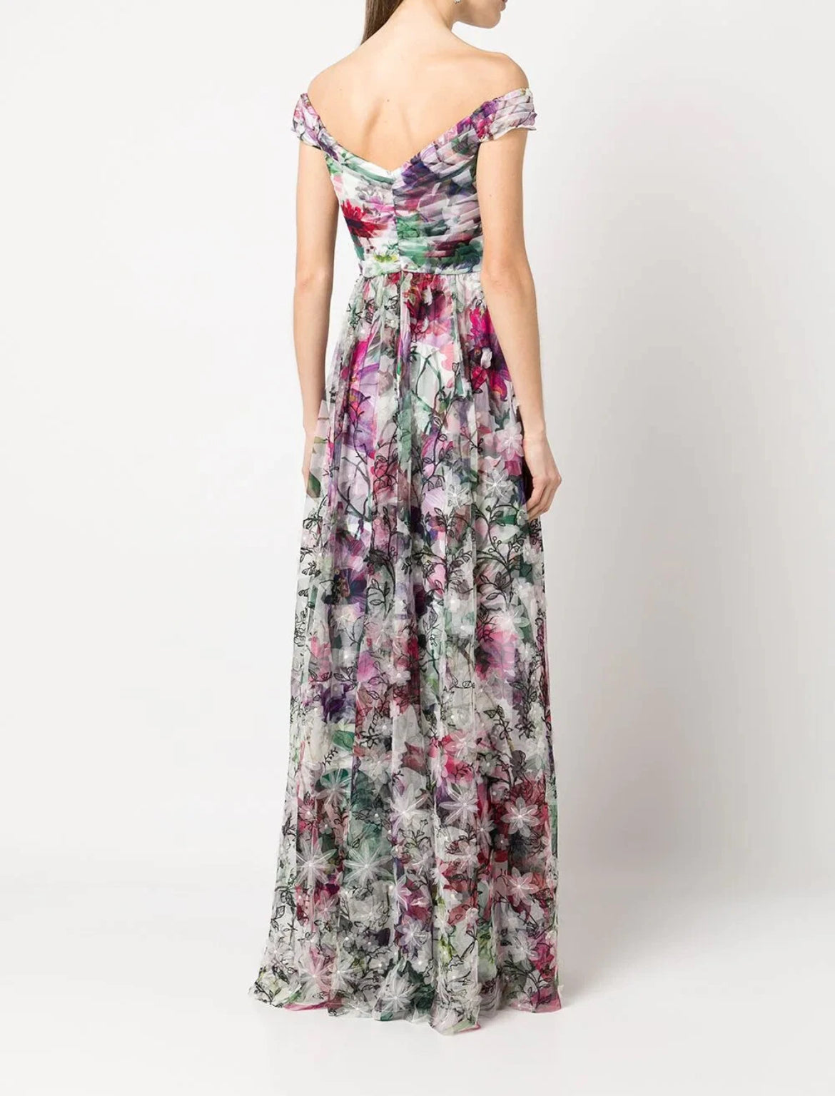 Petite 3D Floral Off Shoulder Gown