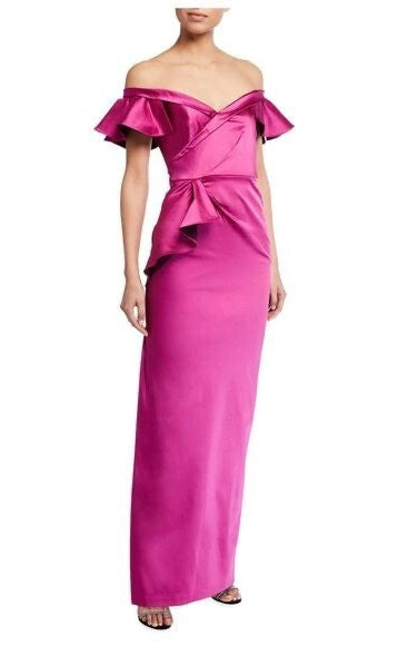 Green off shoulder Ruffle Gown