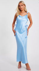 QUIZ - Light Blue Satin Midaxi Dress - Designer Dress Hire