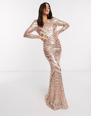 Goddiva - Champagne Sequin Open Back Dress - Designer Dress Hire