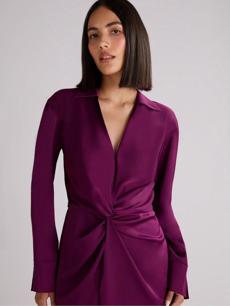 Satin Twist Front Shirt Dress