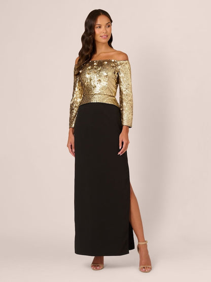 Off Shoulder Bead Crepe Dress