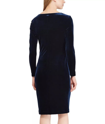 Navy Velvet Surplice Dress