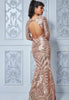 Goddiva - Champagne Sequin Open Back Dress - Designer Dress hire