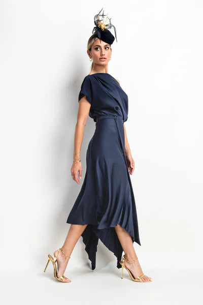 Mila Pleat Dress Navy