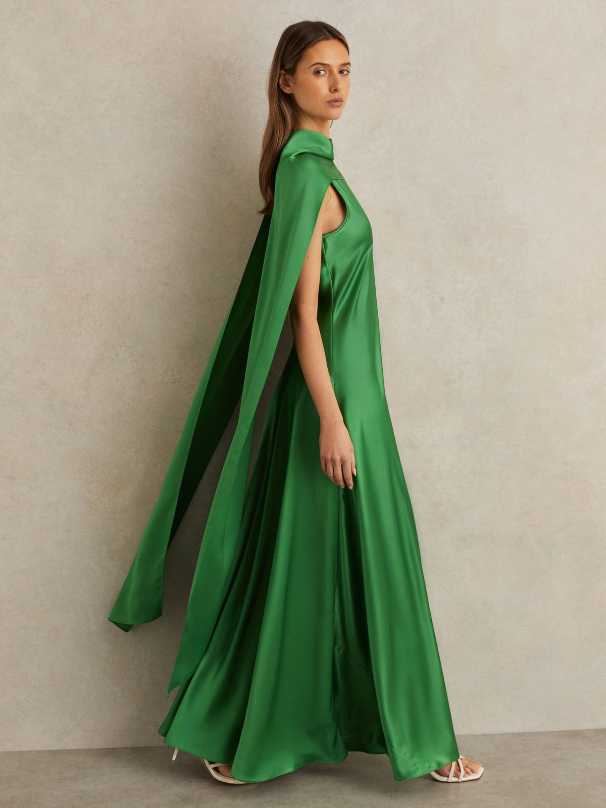 Green Fae Satin Cape Dress
