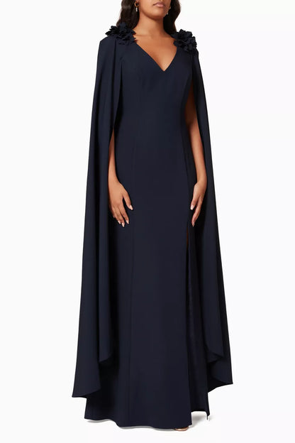 Sleeveless Navy Cape Gown
