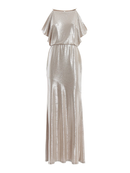 Metallic Cold-Shoulder Gown