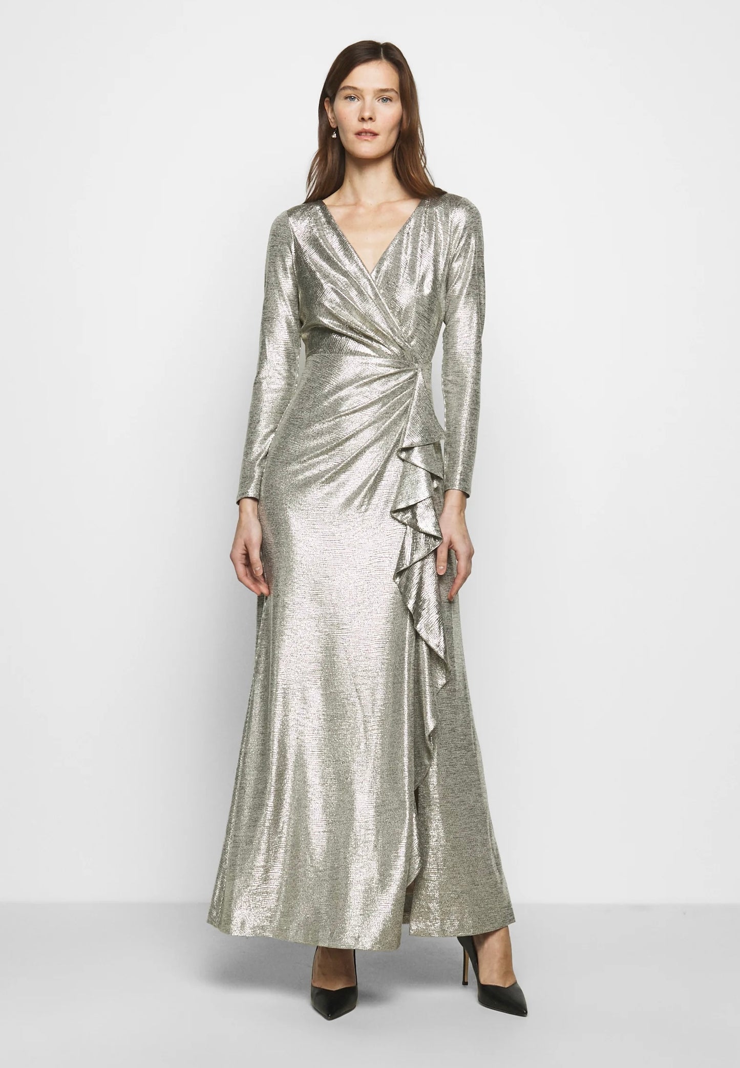 Metallic Ruffle Gown