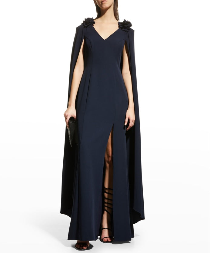 Sleeveless Navy Cape Gown
