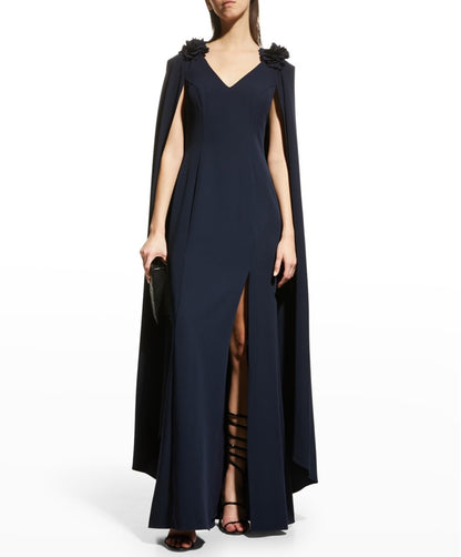 Sleeveless Navy Cape Gown