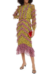 Saloni - Victoria Ruffled Midi Dress - Designer Dress Hire