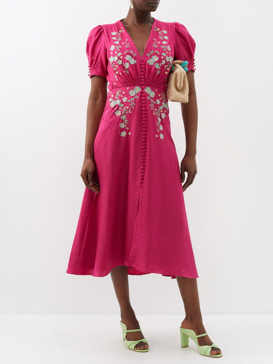 Lea Floral Silk Midi Dress