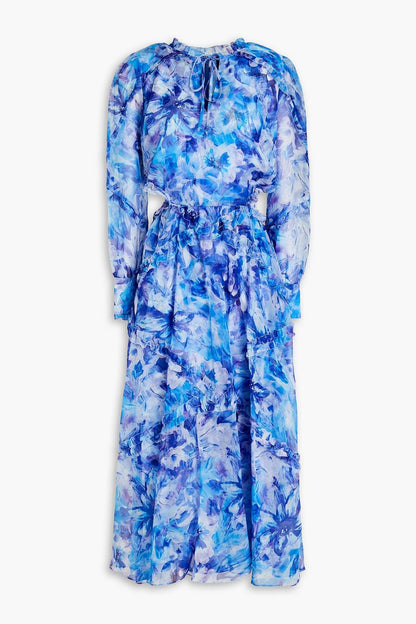 Cutout Floral Georgette Midi Dress