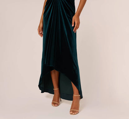 Ruched Velvet Emerald Gown