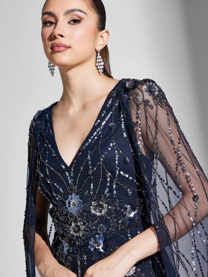 Beaded Cape Gown