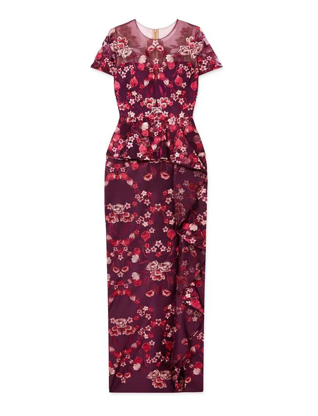 Floral Embroidered Cady Gown