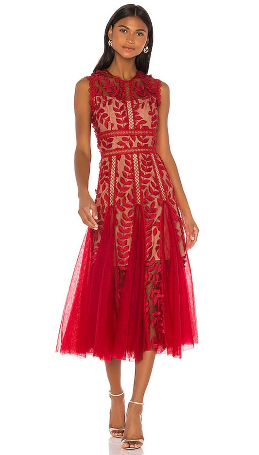 Saba Maroon Midi Dress